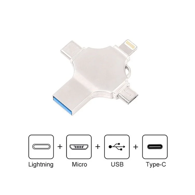 1 TB Kreuzförmiger USB-Stick 4-in-1 für iPhone / Android / Type-C OTG-kompatibel Metall-Pendrive
