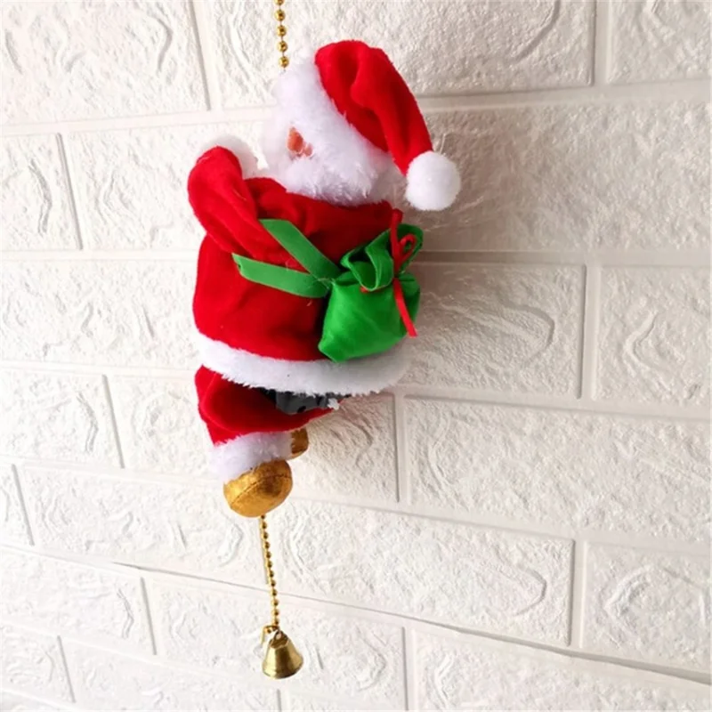 Electric Santa Claus Climbing Ladder Doll Xmas Party Figurine Decor Kids Christmas Gift Toy - D