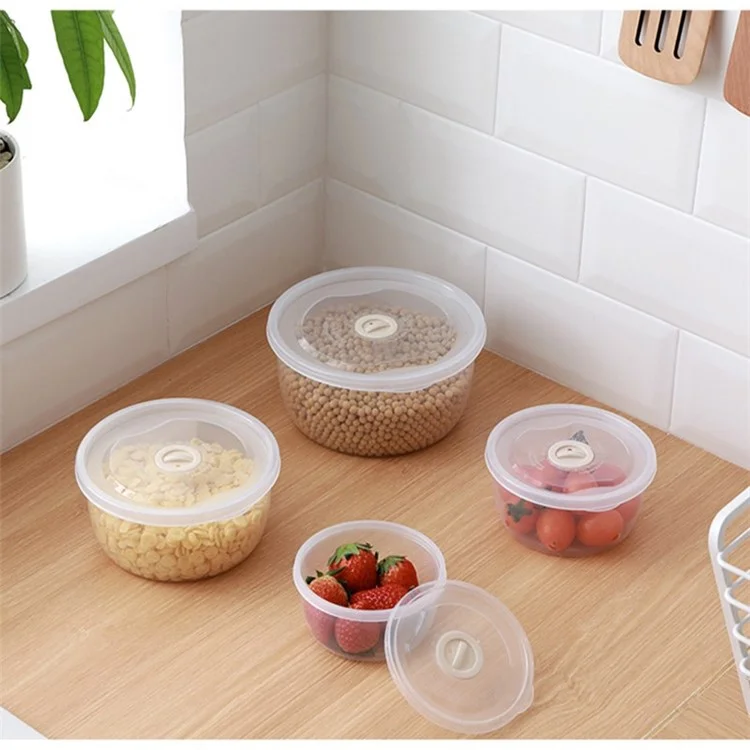 4PPCS / Set Airging Food Storage Box Farine Farine - Forme Transparente / Ronde