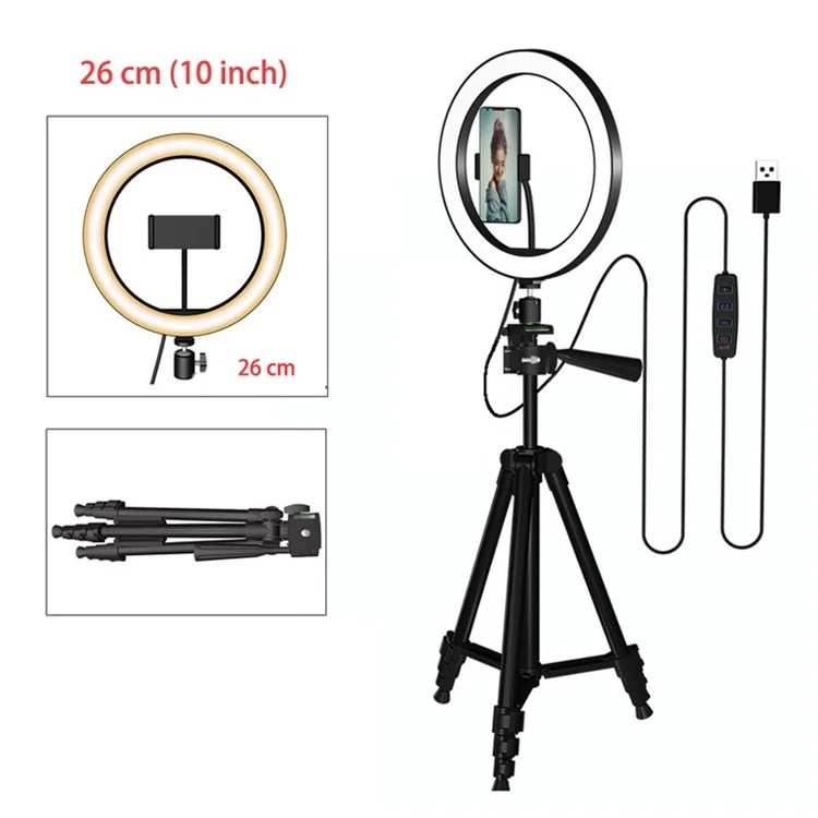 10 inch Ring Light with Tripod Stand LED Lighting Kit for Photography / Selfie / Live Streaming Phone Holder