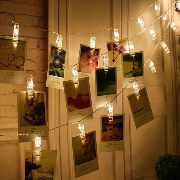 LED Photo Clip String Light Battery Powered Fairy Lights with Clips - Yellow/3 meters 20 lights