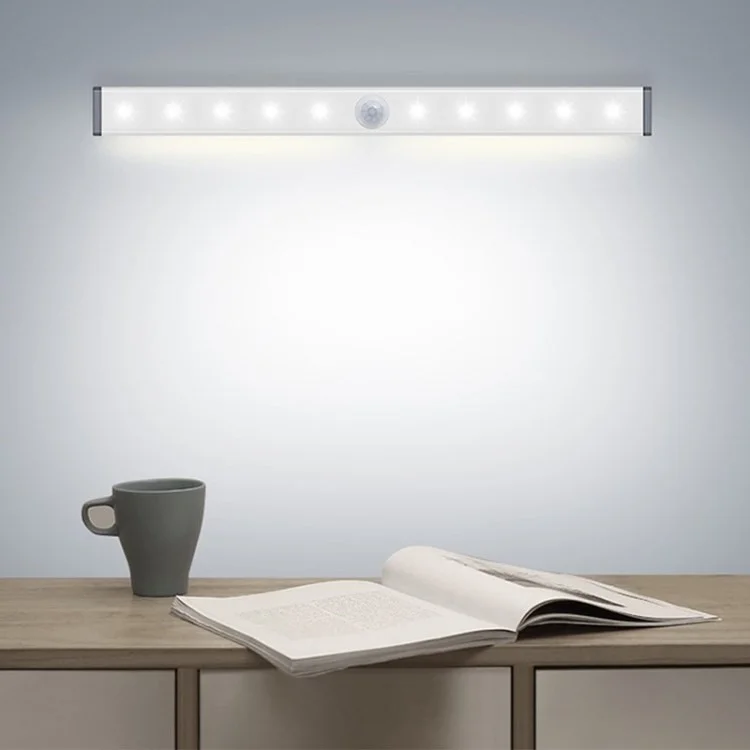 Motion Sensor Lamp Induction LED Night Light USB Charge Magnetic Strip - White/150mm