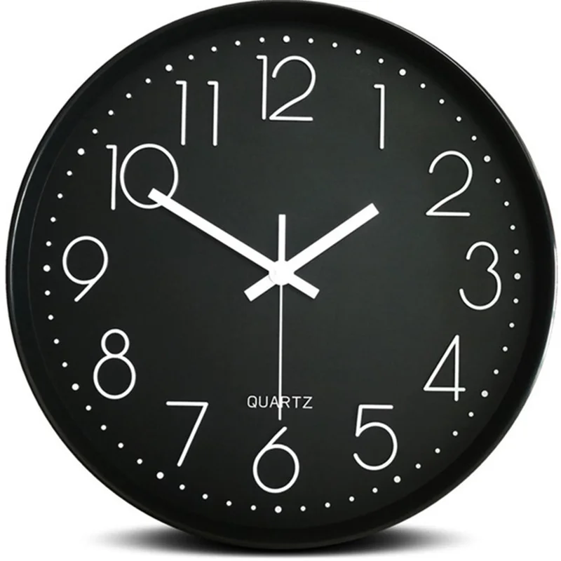 12-inch Wall Clock Battery Operated  Non-Ticking Silent Quartz Quiet Movement - Black