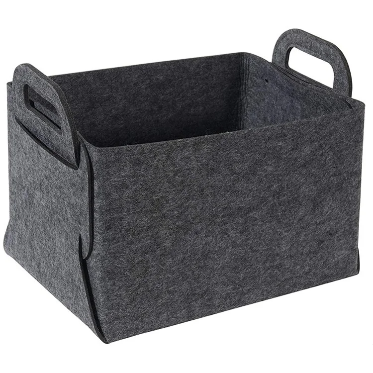 Felt Storage Box Foldable Toy Organizer Basket with Handles Collapsible Fabric Storage Cubes - Dark Grey/Size: L