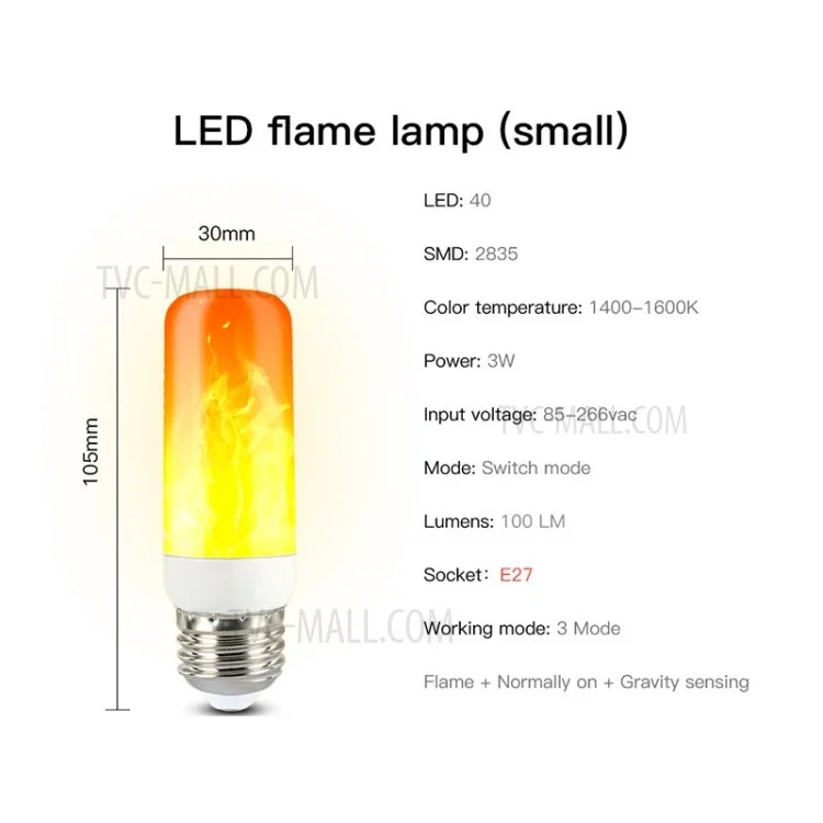 E27 Effet de Flamme Dynamique LED Bulbe Corn Lampe Décorative Mode Multiple Pour Bar Hotel Party - E27 3W Petit