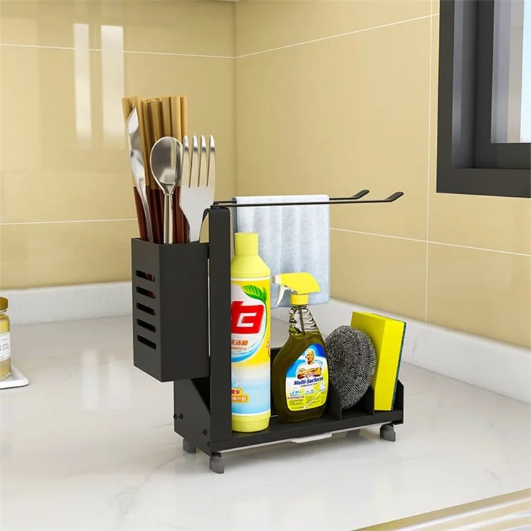 Kitchen Sink Organizer Sponge Soap Scrubbers Holder with Drain Tray Dish Brush Holder - 1 Set