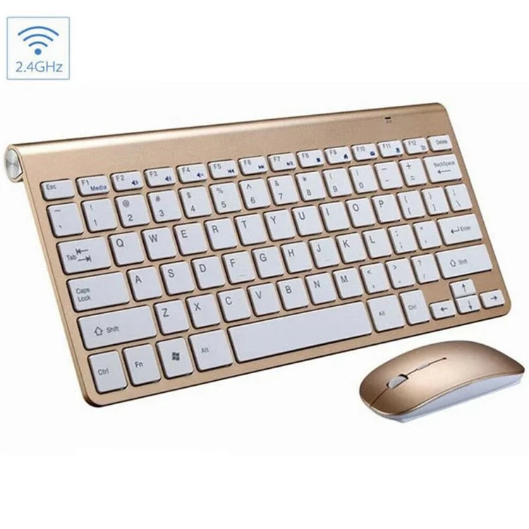 Set Mini Tastiera Wireless e Mouse Ottico 2.4G con Tappetino da Gioco 1200DPI - Oro