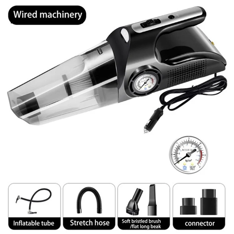 4 in 1 220V Vacuum Cleaner Digital Car Air Compressor Car Motorcycle Air Pump Lighting Tire Pressure Monitor - Wired / Pointer