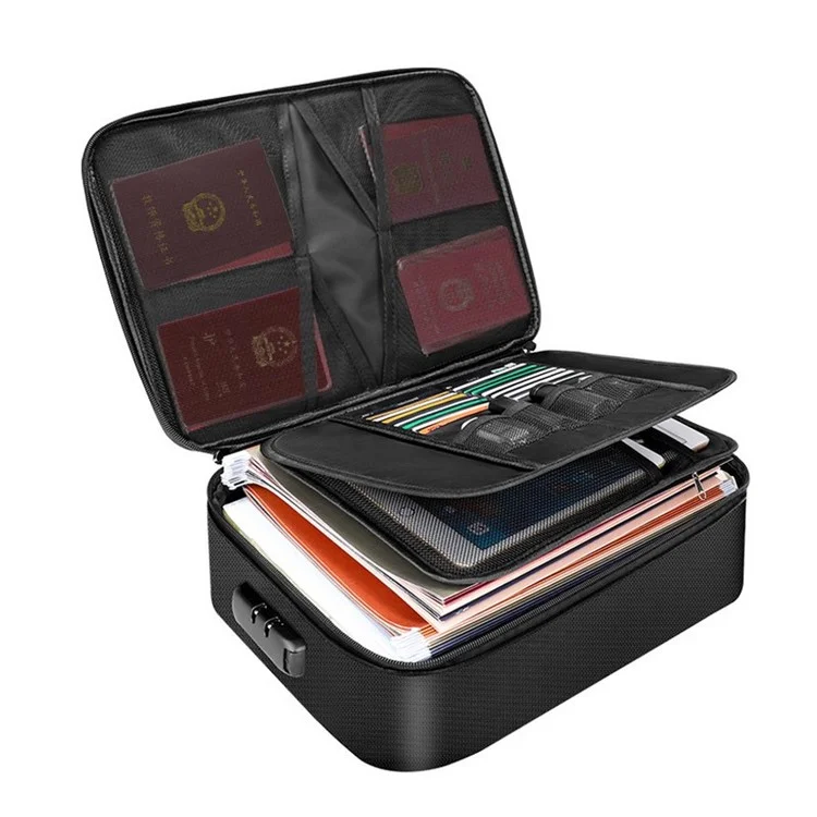 Tela de Fibra de Vidrio de Silicona Líquida + Bolso de Almacenamiento de Archivos de Tela de Nylon Bolsa de Documento Impermeable a Prueba de Agua Con Cerradura - Negro