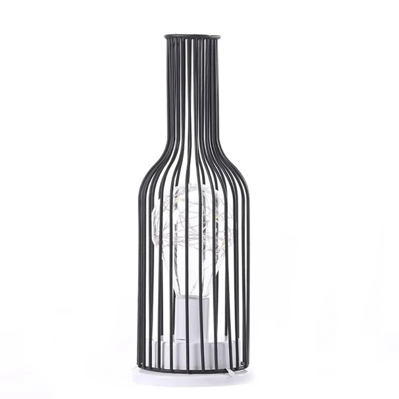 Iron Hollow Table Lamps Warm Light Lantern Bedside Desk Light for Home Decor - Wine Bottle