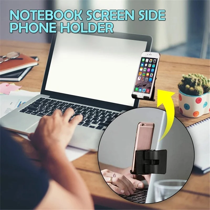 Notebook Screen Side Cell Phone Holder Laptop Stand Smartphone Mount - Black