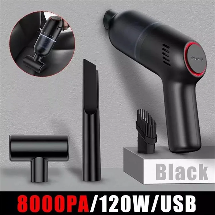 Cordless Handheld Car Vacuum Cleaner 8000PA Strong Suction 120W Quick Cleaning Wet Dry Use - Black