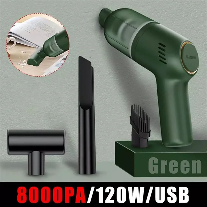 Cordless Handheld Car Vacuum Cleaner 8000PA Strong Suction 120W Quick Cleaning Wet Dry Use - Green