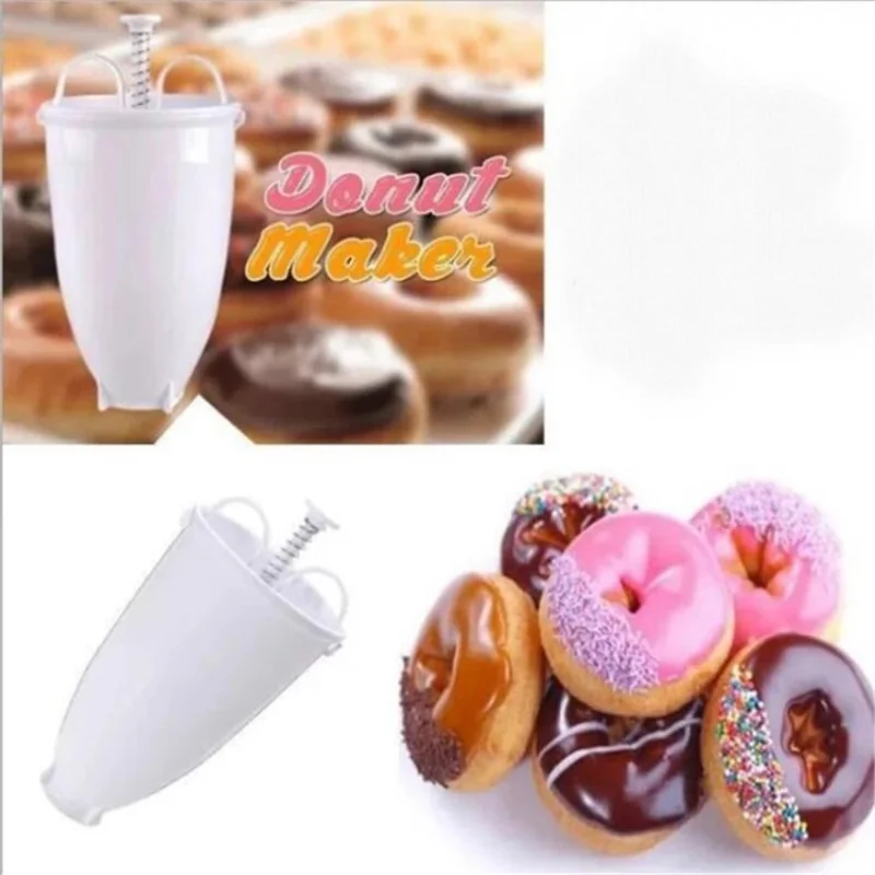 Donut Maker Easy Quick DIY Donut Mold Manual Waffle Donut Maker Plastic Kitchen Cooking Tool - White