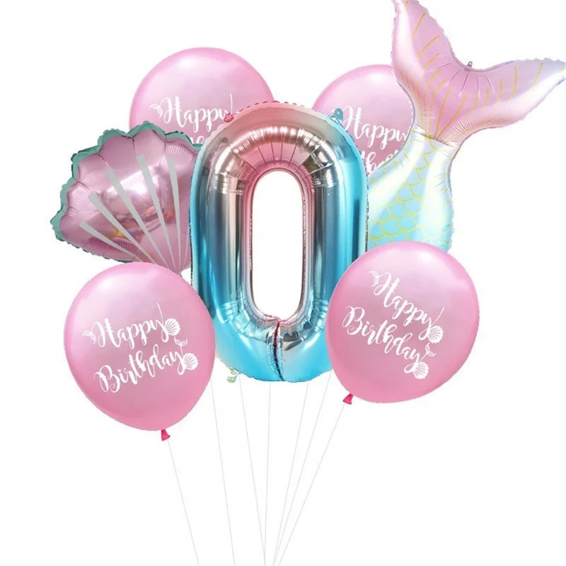 Birthday Party Mermaid Balloons Garland Set for Kids Baby Shower Decor Ocean Themed Decoration - Pink/0