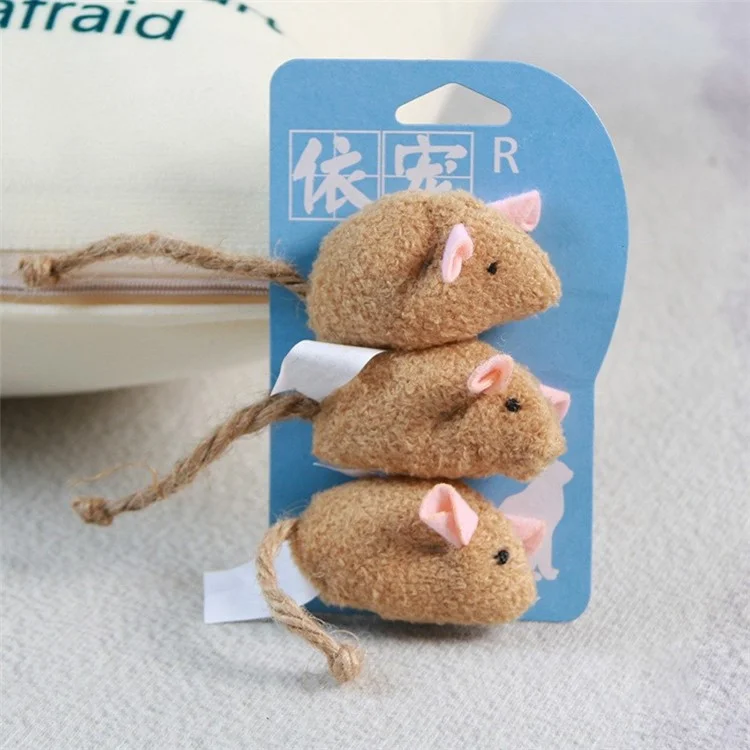 3Pcs Catnip Mouse Cat Pet Toy Cat Scratch Feather Rat Toy - Coffee