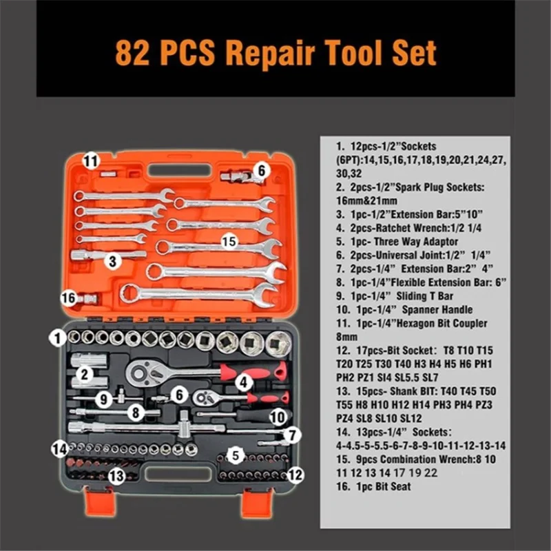 82 Шт. Автомобильный Ремонт Инструментов Коробка Установки TORX Гаечный Ключ Коробка Инструмента Набор Инструментов Гаечного Ключа.