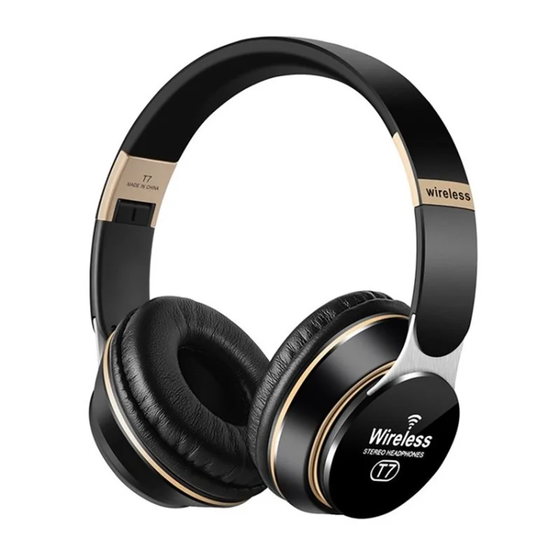 T7 On-Ear Bluetooth-compatible Headphone Earphone Noise Cancelling Wireless Earpiece Foldable Bass Stereo Headset - Black