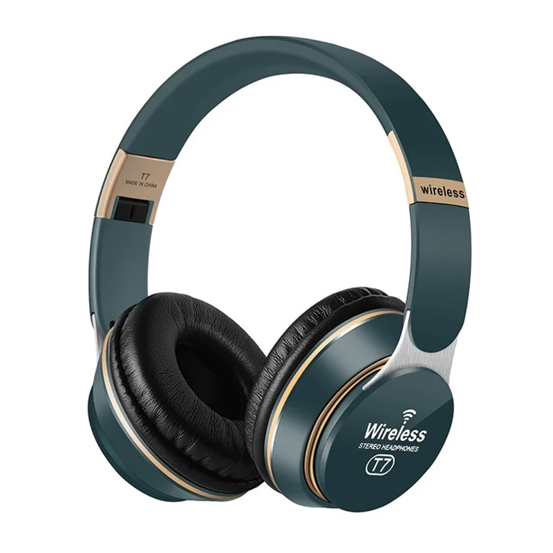 T7 On-Ear Bluetooth-compatible Headphone Earphone Noise Cancelling Wireless Earpiece Foldable Bass Stereo Headset - Green