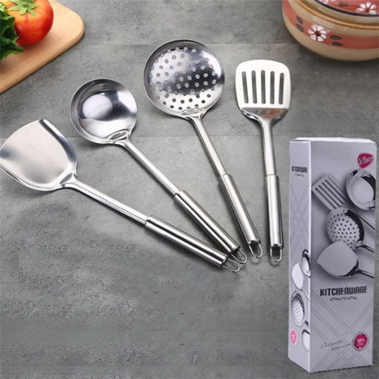 Cozinhar Utensílio Conjunto Aço Inoxidável Espátula Sopa Colher Garfo Cozinha - 4 Pcs / Set.
