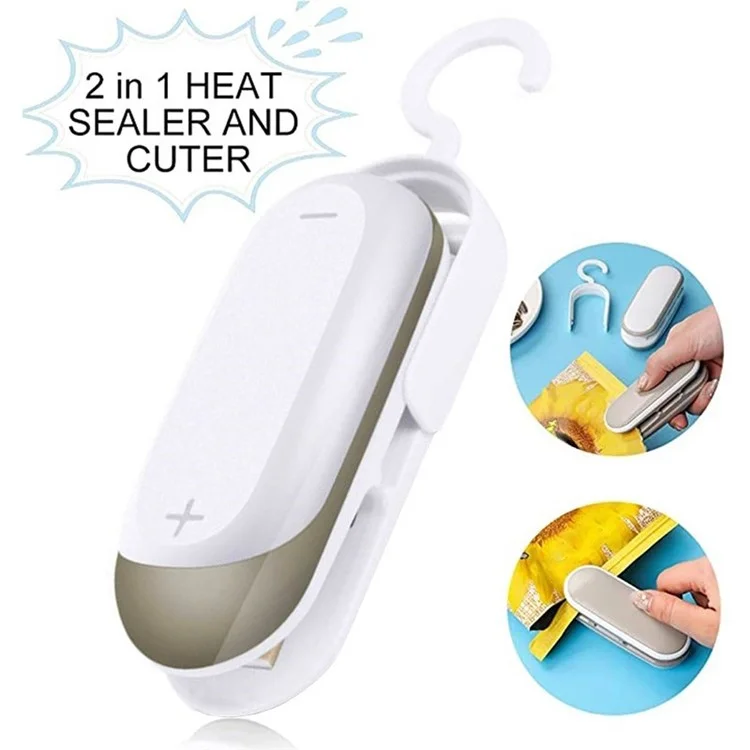 Mini Máquina de Sellado Bolso de Alimentos Paquete de Sellador Clips de Bolsas de Sellador - Blanco
