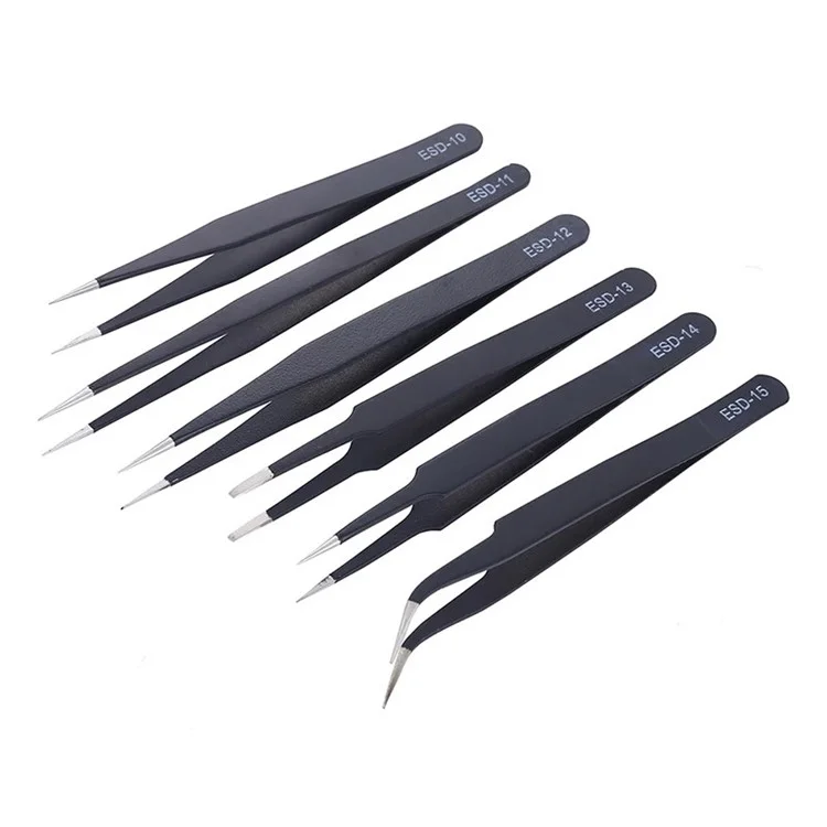 6 Pieces Precision Tweezers ESD Stainless Steel for Electronics Jewelry-making