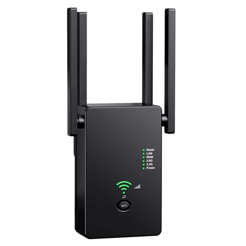 AC 1200M 5G & 2.4G Dual Band WiFi Extender Repeater Router Wireless Signal Booster - Black / EU Plug
