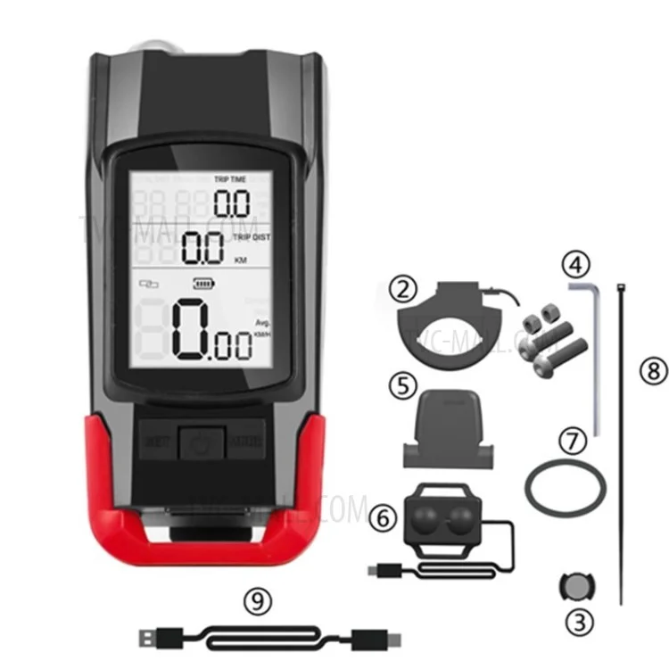 3 in 1 Bike Light Bicycle Speedometer USB Rechargeable Bike Computer 120dB Bike Bell Horn - Red