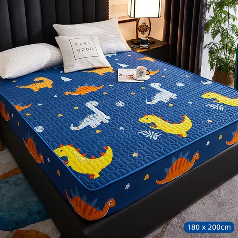 Waterproof Mattress Protector Quilted Fitted Sheet Moisture Dust Proof For Home Use - Dinosaur / 180x200cm