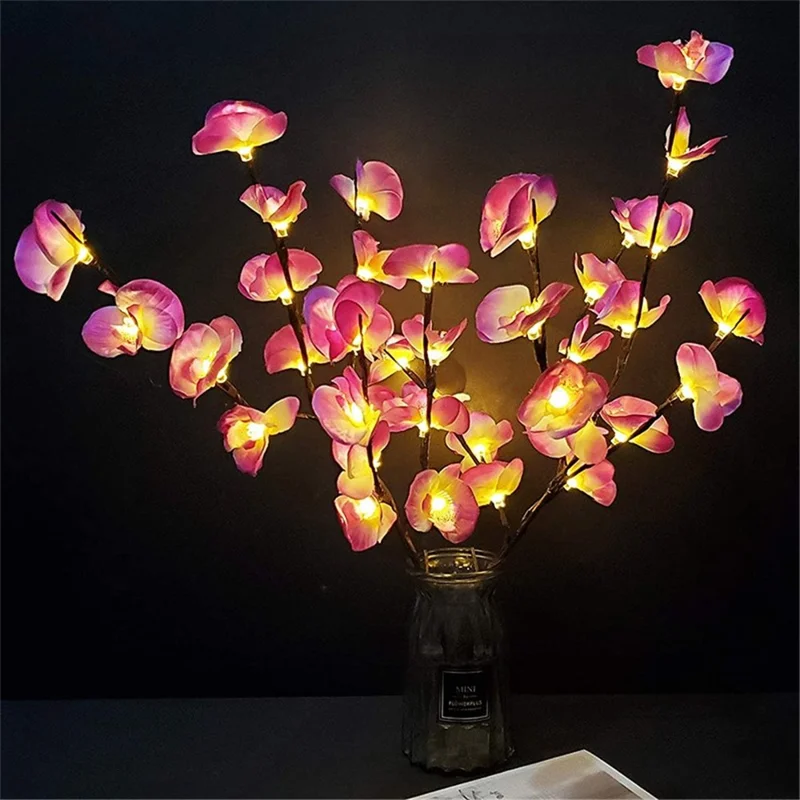 Rama de Flores Iluminada Luz Decorativa Artificial Para Casa Boda de Fiesta de Navidad - Phalaenopsis Púrpura