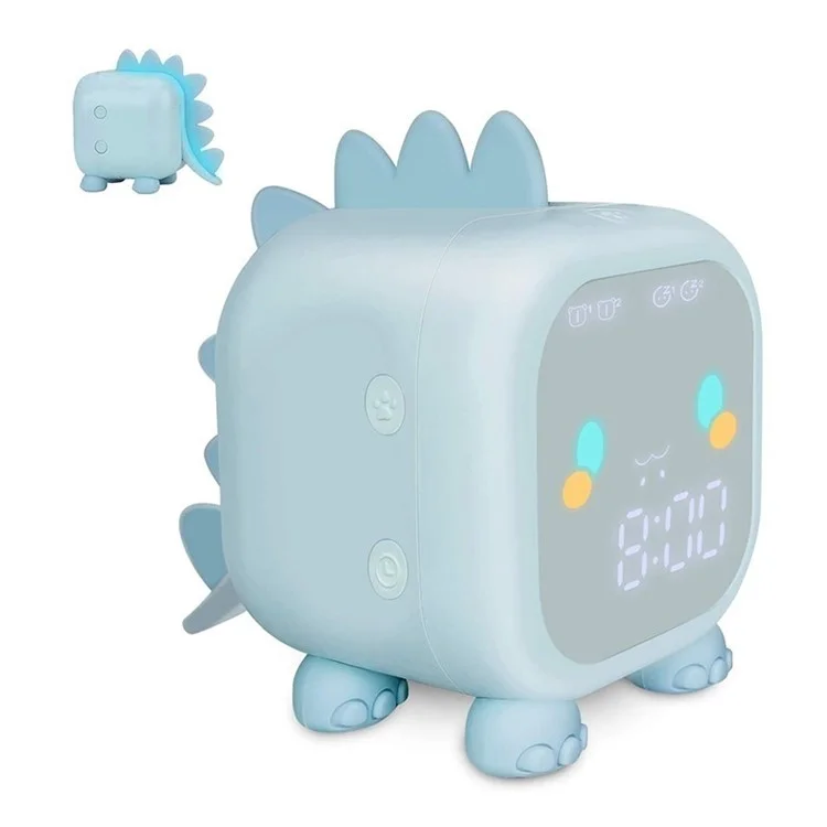 Kids Digital Alarm Clock Cartoon Dinosaur Clock USB Rechargeable Children's Sleep Trainer Timer Night Light - Blue