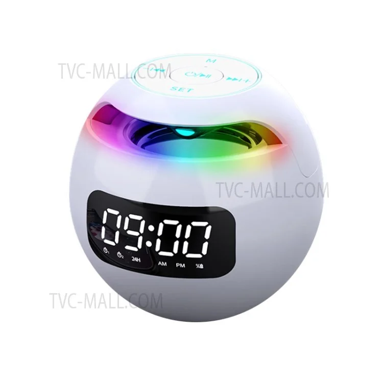 Mini Bluetooth-compatible Speaker Wireless Subwoofer Sound Box Alarm Clock HiFi TF Card MP3 Music Player FM Radio - White