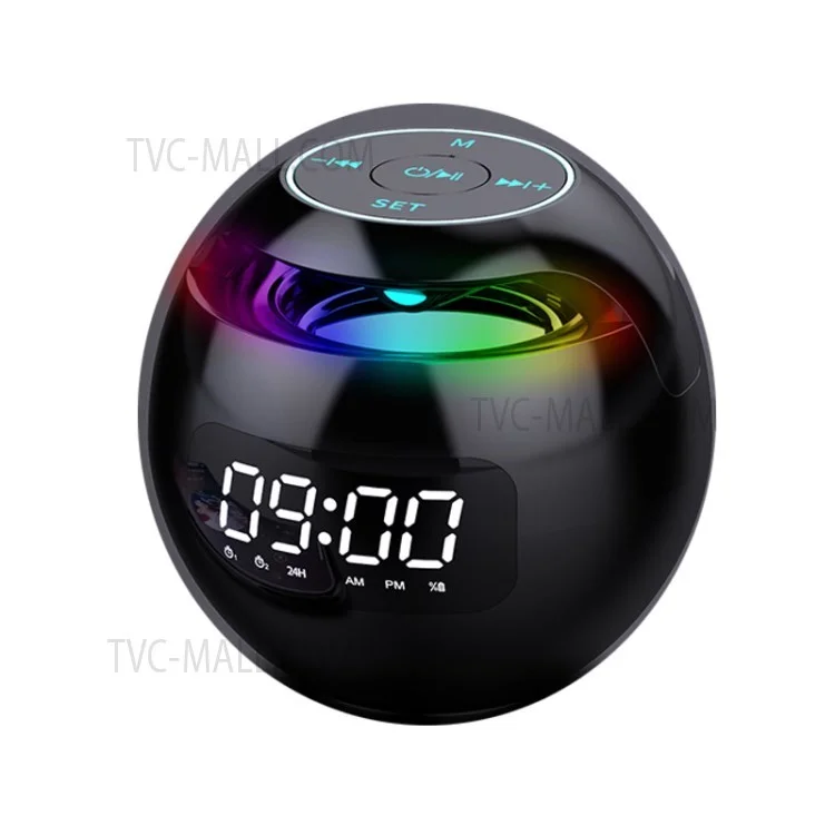 Mini Bluetooth-compatible Speaker Wireless Subwoofer Sound Box Alarm Clock HiFi TF Card MP3 Music Player FM Radio - Black