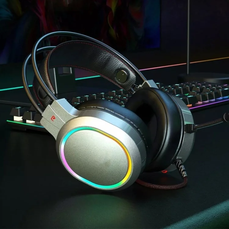 RGB Light PC Gaming Headset 7.1 Surround Sound Gaming Kopfhörer Noise Canceling Mikrofon Kopfhörer - Grau