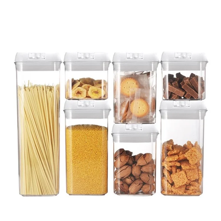 7 / Set Of Closed Food Storage Containers Without Bpa Transparent Plastic Box With Easy Locking Cap (FDA / Lfgb Approval) - Boucle Blanche / Transparente
