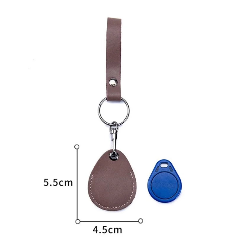 Leather Sleeve Holder Cover for RFID Key Fob Proximity ID Card Token Tag Student ID Cards - Drop Shape/Coffee