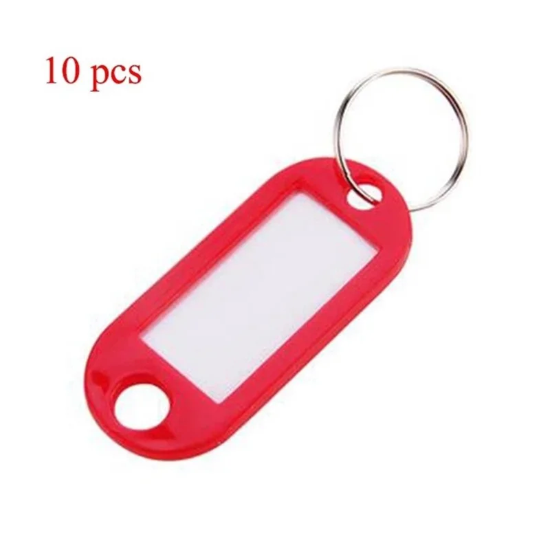 10Pcs Plastic Key Tags ID Name Window Key Identifier Ring Keychain Labels - Red