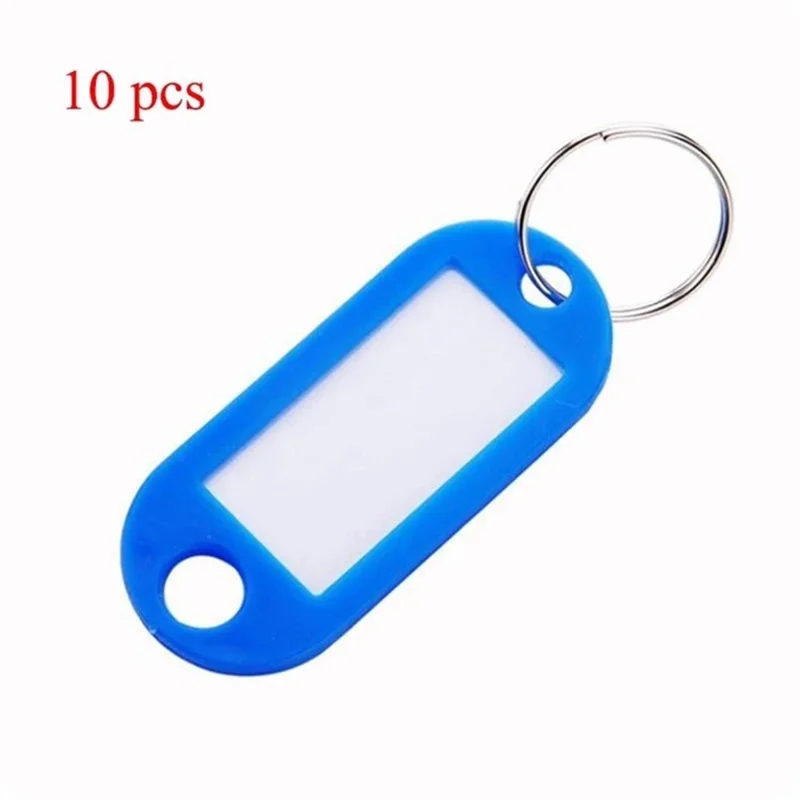 10Pcs Plastic Key Tags ID Name Window Key Identifier Ring Keychain Labels - Blue
