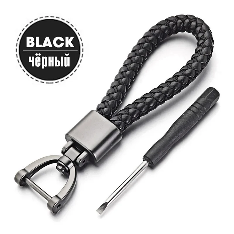 Men Women Car Key Ring Handmade Leather Keychain Key Fob - Black