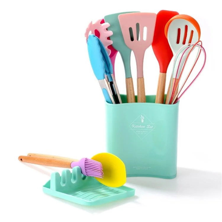 11Pcs BPA Free Kitchen Utensils Set with Holder Silicone Kitchenware Cooking Utensils Set (without FDA Certificate) - Multi-color