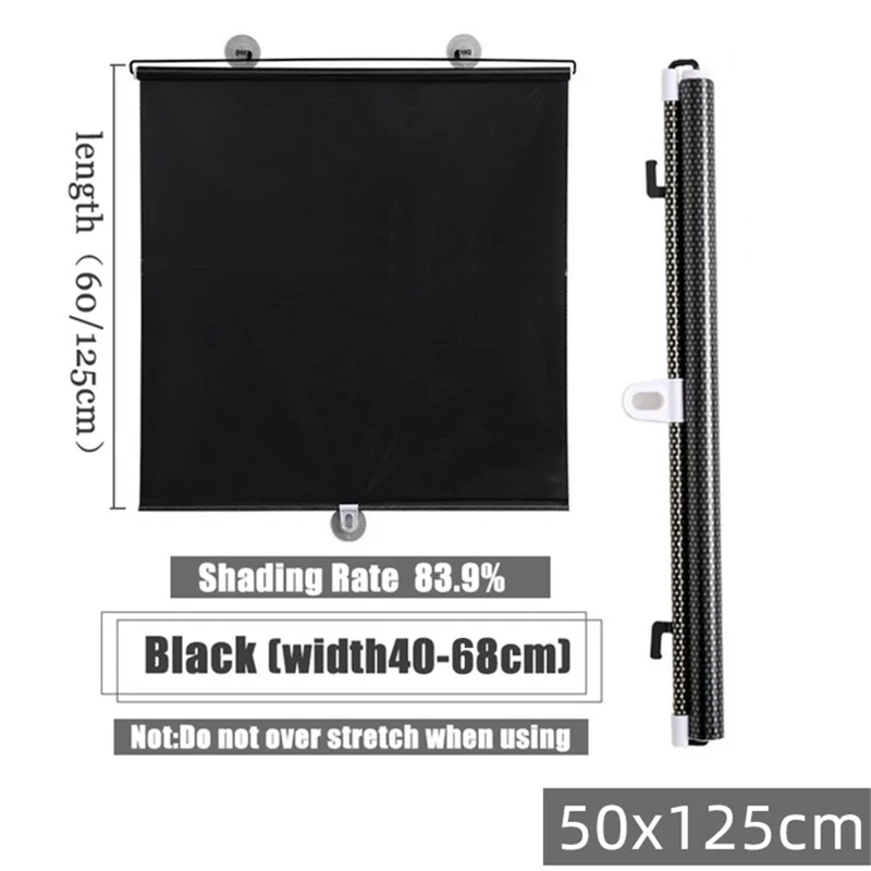 Retractable Car Sun Shade Laser Cut Side Window Sunshade for Vehicle / Home Use Mesh Sunblock - Black / 50x125cm