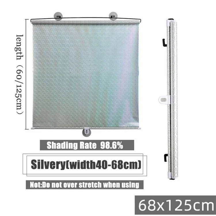 Retractable Car Sun Shade Laser Cut Side Window Sunshade for Vehicle / Home Use Mesh Sunblock - Silver / 68x125cm