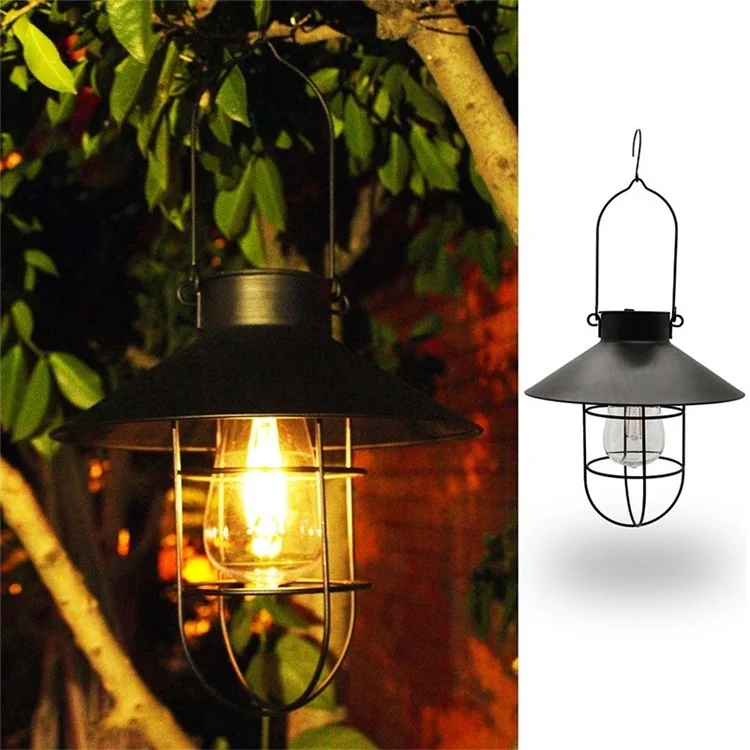 ?Retro Lantern Metal Solar Lamp Outdoor Hanging Light for Garden Yard Patio Proch - Black