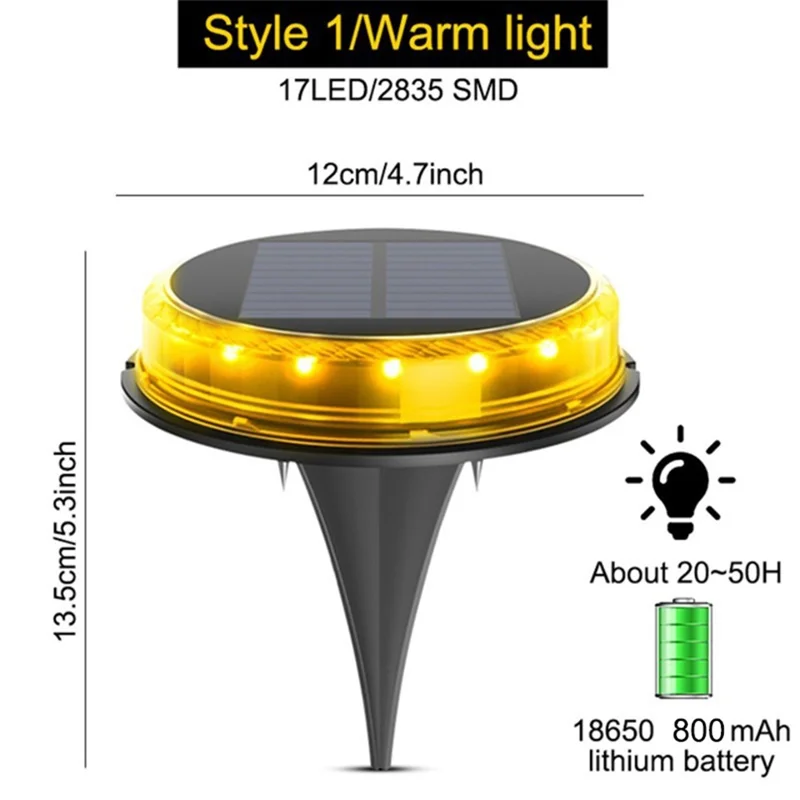 LED Solar Ground Light Outdoor Decorative Lamp 17-LED 2835 SMD for Patio Lawn Pathway - Warm White