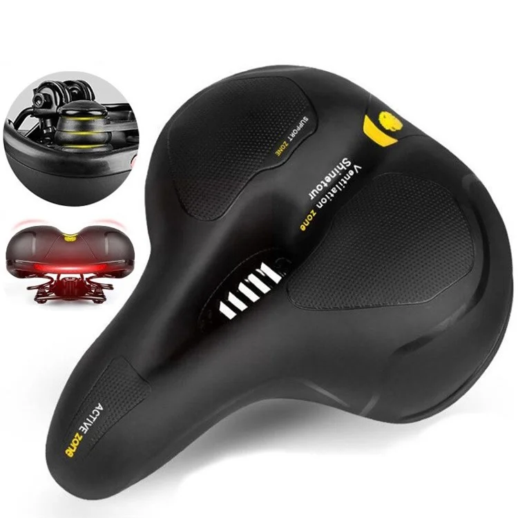 Wide Soft Padded Bike Seat Reflective Shockproof Bicycle Saddle - Yellow
