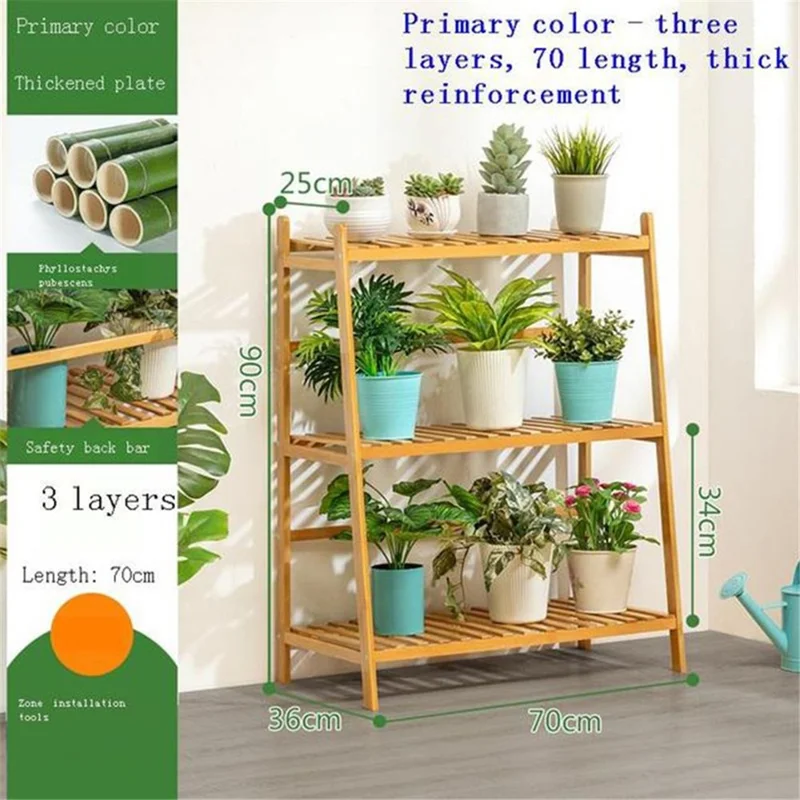 Wood Plant Stand Indoor Plant Shelf Flower Pot Stand Display Rack Holder - 70cm Length/3-Layer