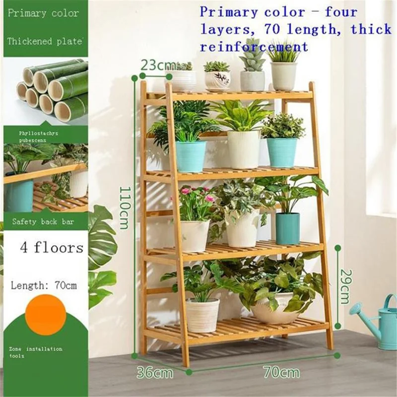 2501ZWJ-05 Wood Plant Stand Indoor Plant Shelf Flower Pot Stand Display Rack Holder - 70cm Length / 4-Layer