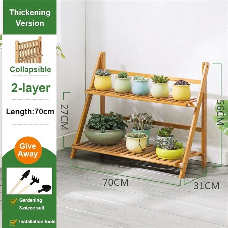 Potted Plant Stand Bamboo Rack Flower Pot Holder Planter Display Shelf - 2-Layer/70cm Length
