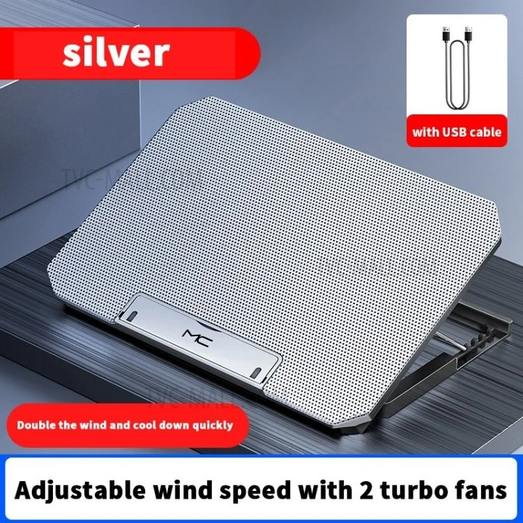 Refroidisseur d'ordinateur portable de 17 pouces Pad de refroidissement informatique Hauteur réglable Support de refroidissement pour ordinateur portable - Argent