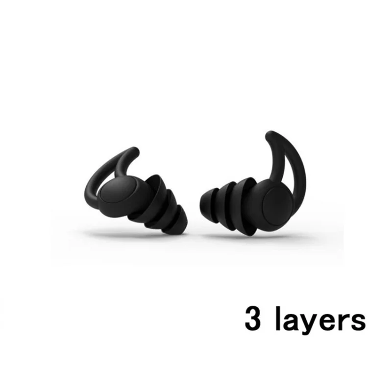 Silicone Sleeping Ear Plugs Waterproof Noise Reduction Earbuds - Black/3-Layer